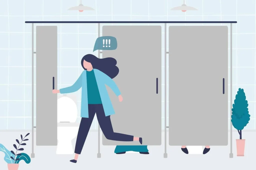 graphic of Urine incontinence Hook woman running to the toilet.